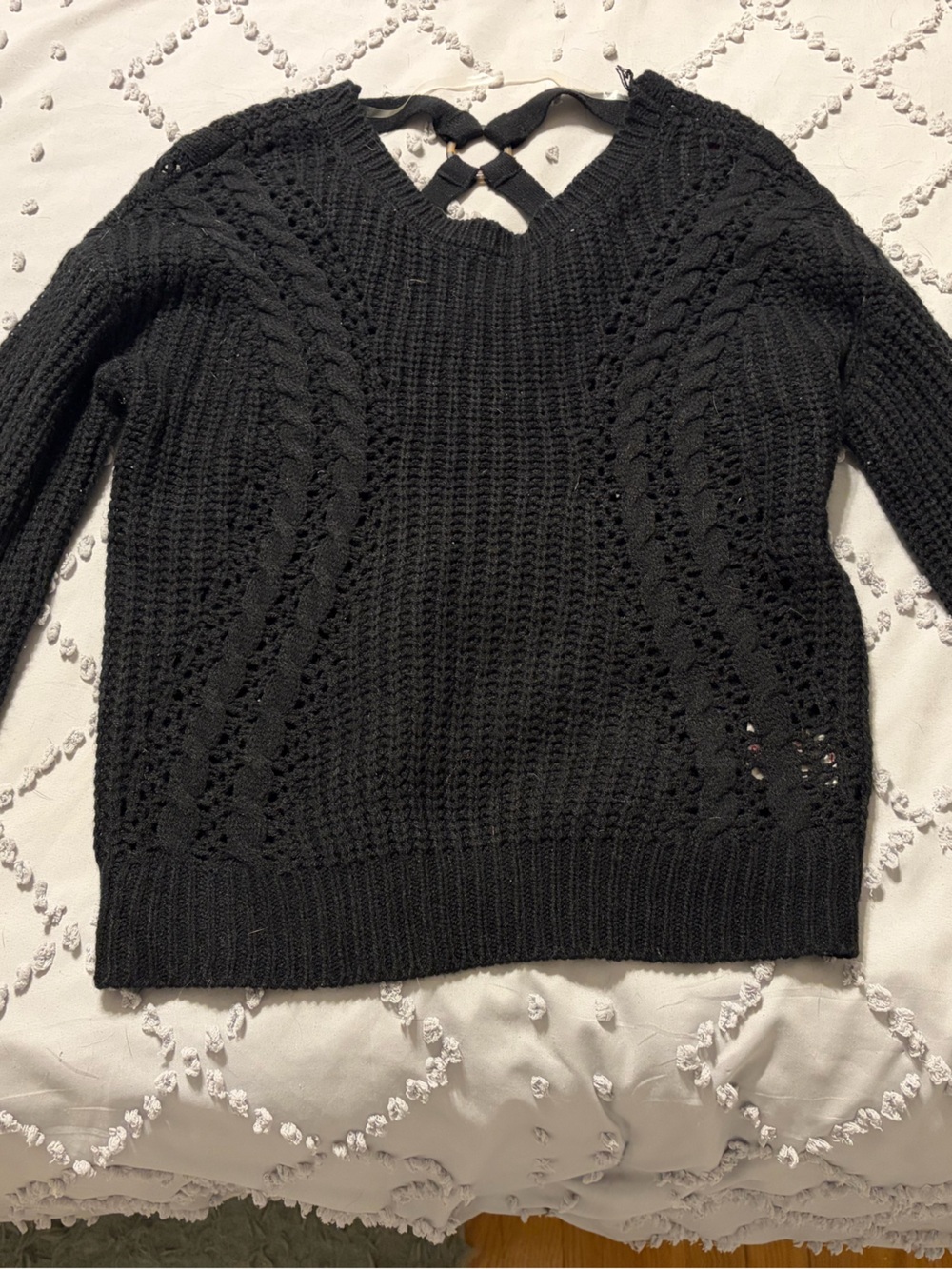 No Boundaries Black Cable Knit Sweater with Back Strap Ring Detail
